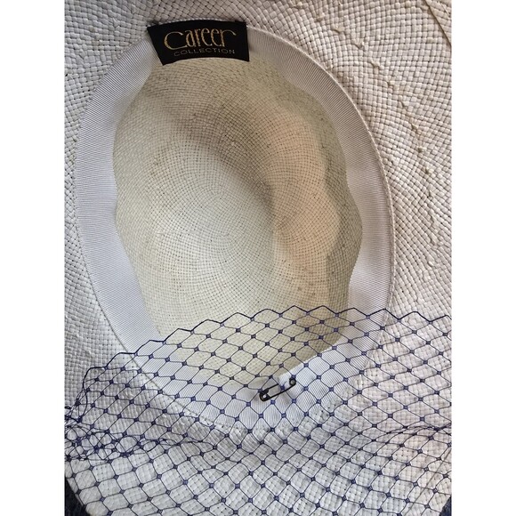 Career Collection Womens Vintage Hat Brimmed Beige Blue Ribbon w Original Box - Picture 7 of 11